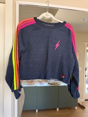 Bolt Cropped Classic Crewneck in Heather Navy Neon - new never worn!
